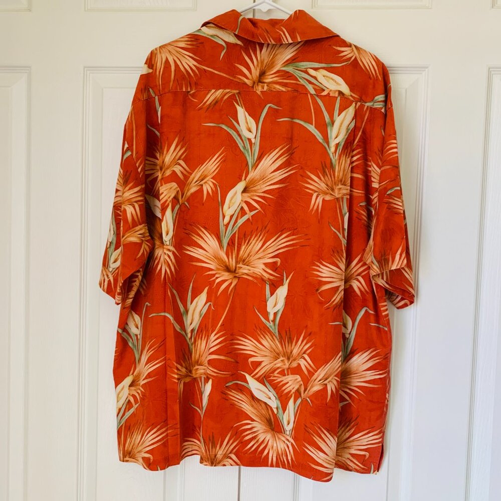 TOMMY BAHAMA Tropical  Silk  Camp Shirt Salmon Button Front Short Sleeve XXL - Picture 7 of 7